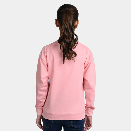 Girls Fleece Sweatshirt Good Vibes- OFF White/Pink