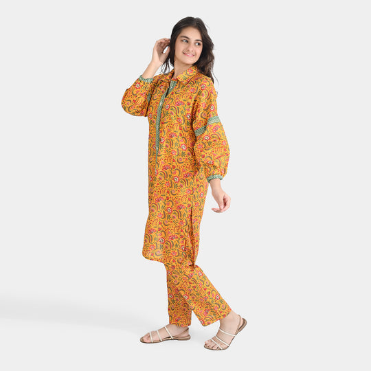 Teen Girls Cotton 2 PC Suit-Mustard