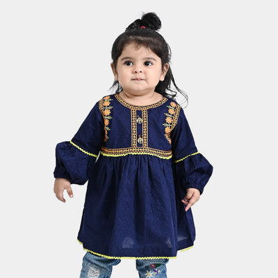 Infant Girls Cotton EMB Kurti Freedom-Navy Blue