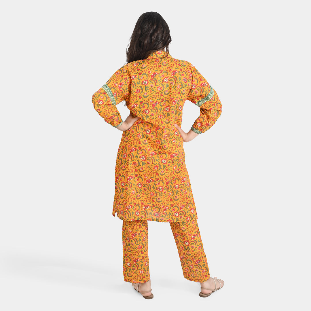 Teen Girls Cotton 2 PC Suit-Mustard