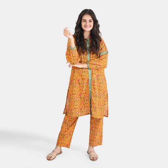 Teen Girls Cotton 2 PC Suit-Mustard