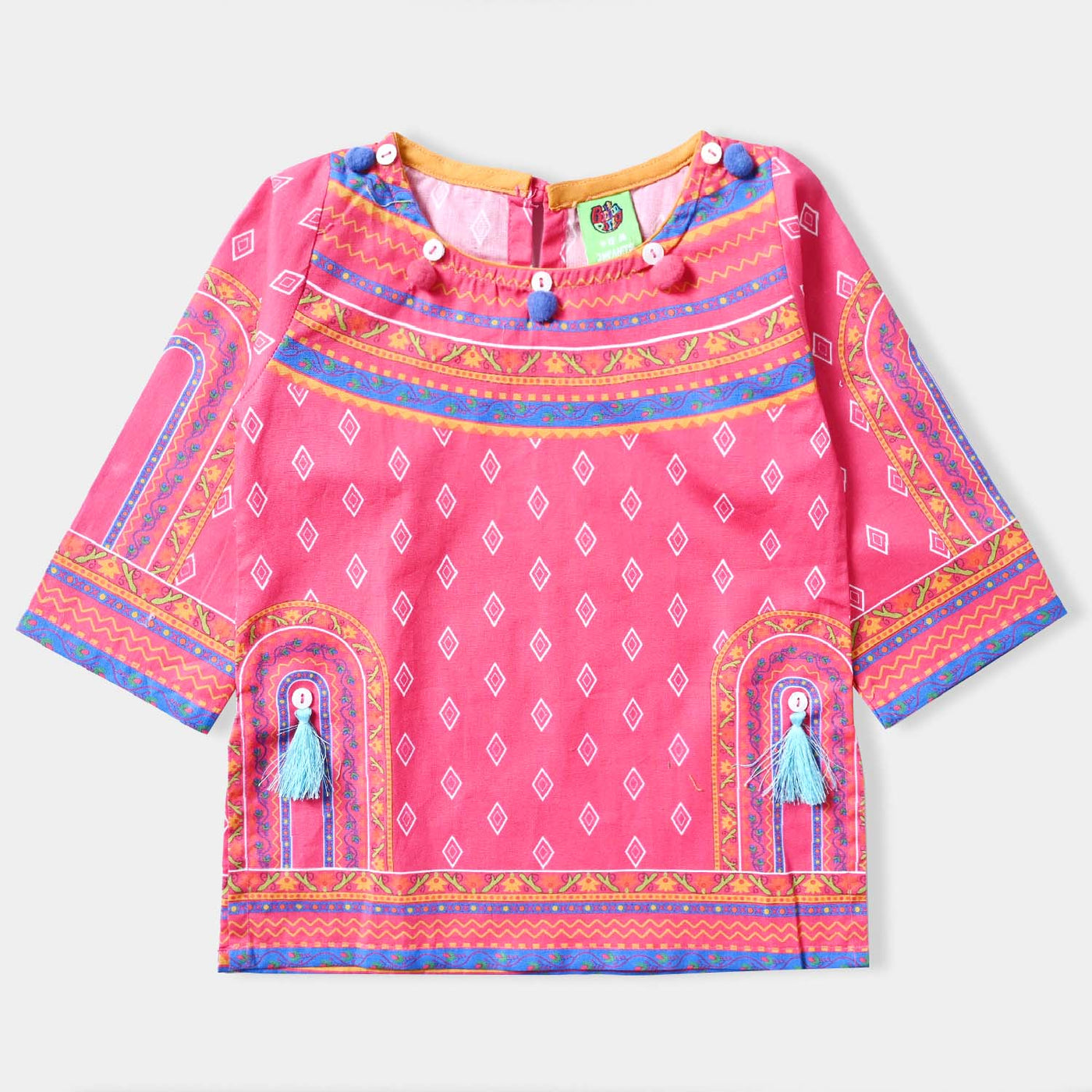 Infant Girls Cotton Poplin Printed kurti Majestic-Pink