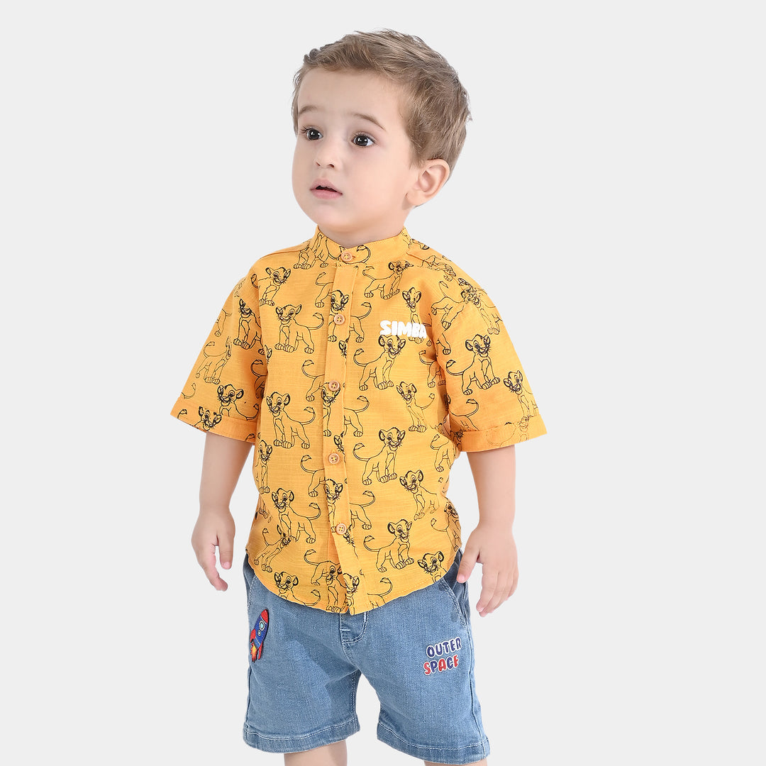 Infant Boys Cotton Slub Basic Casual Shirt (Simba)-Yellow