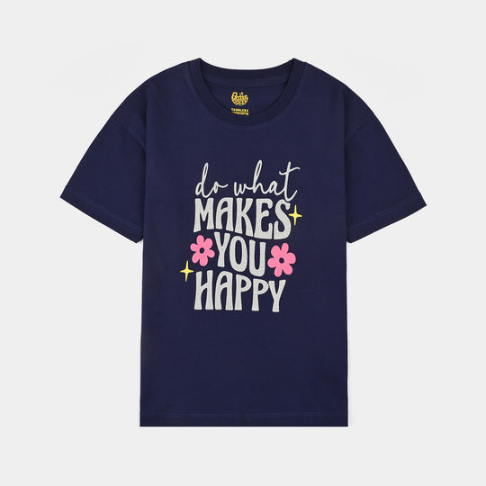 Girls Jersey/Terry 2Piece Suit Makes You Happy-Navy Blue