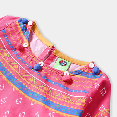 Infant Girls Cotton Poplin Printed kurti Majestic-Pink