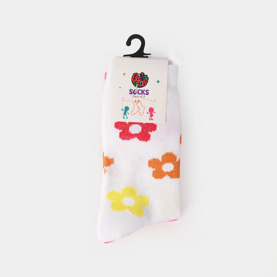 Girls Pack Of 2 Socks Flowers-Pink.White