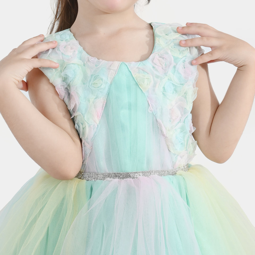 Girls Net Fancy Frock Princess-Multi