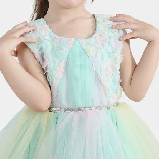 Girls Net Fancy Frock Princess-Multi