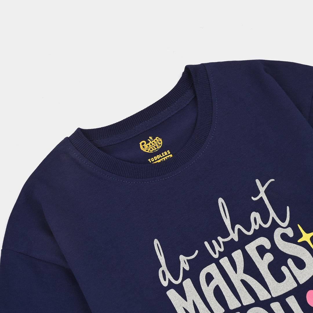 Girls Jersey/Terry 2Piece Suit Makes You Happy-Navy Blue