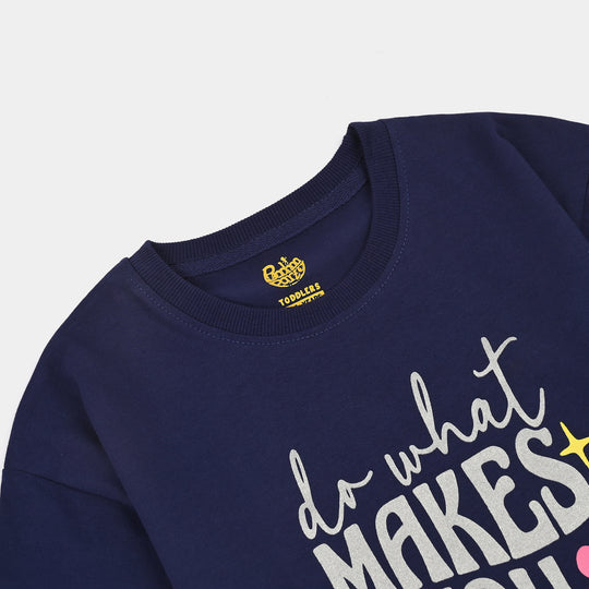 Girls Jersey/Terry 2Piece Suit Makes You Happy-Navy Blue