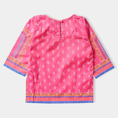 Infant Girls Cotton Poplin Printed kurti Majestic-Pink