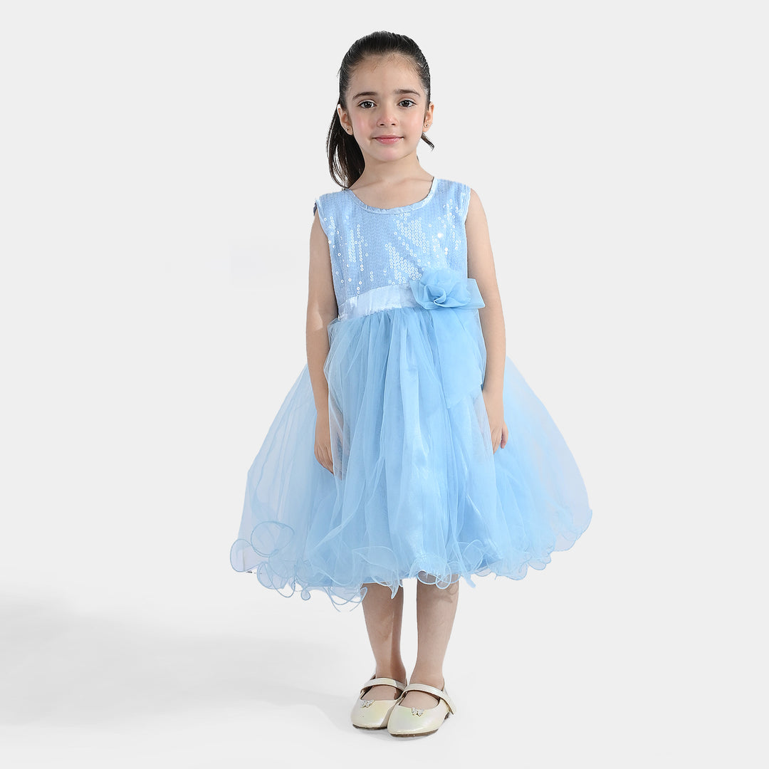 Girls Sequence Fancy Frock-Snow Flakes-Light.Blue