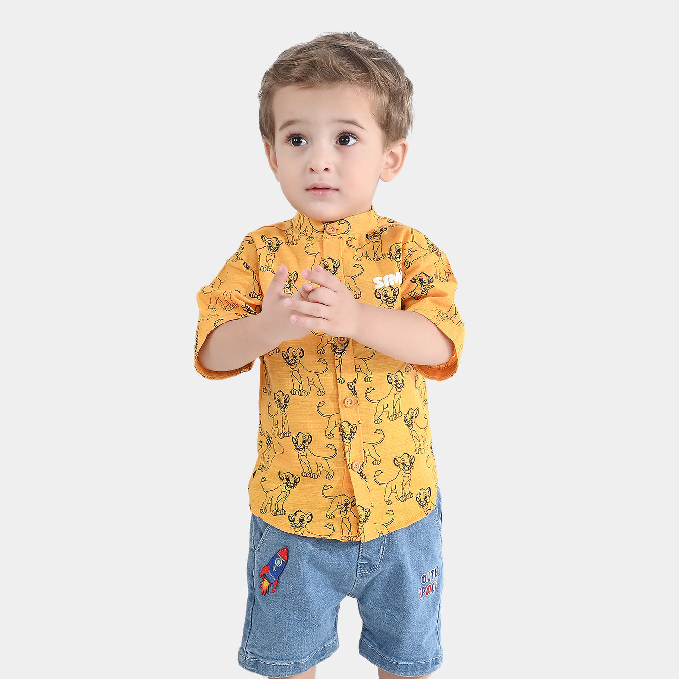 Infant Boys Cotton Slub Basic Casual Shirt (Simba)-Yellow