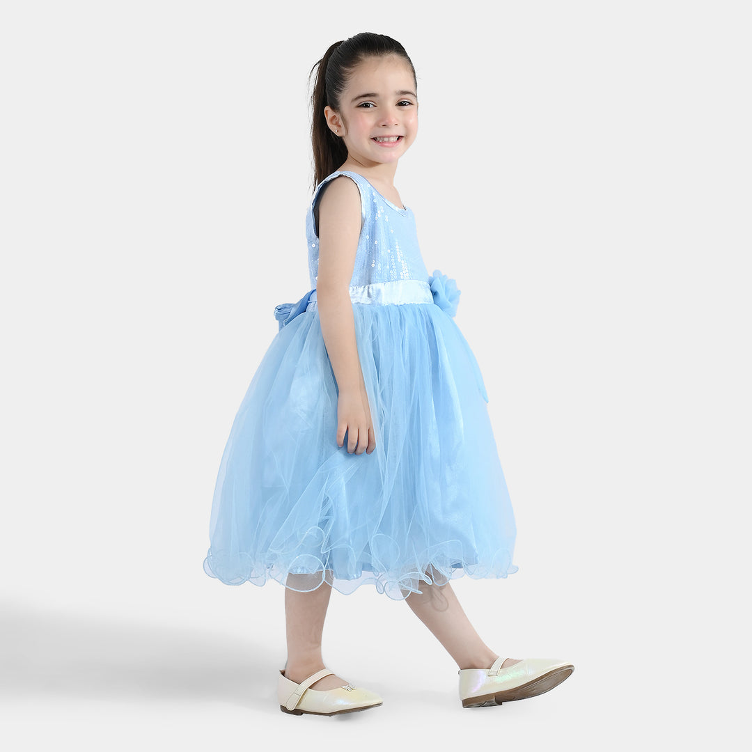 Girls Sequence Fancy Frock-Snow Flakes-Light.Blue