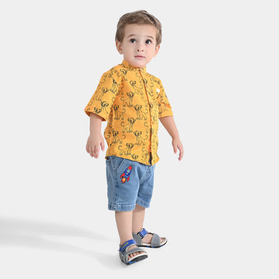 Infant Boys Cotton Slub Basic Casual Shirt (Simba)-Yellow