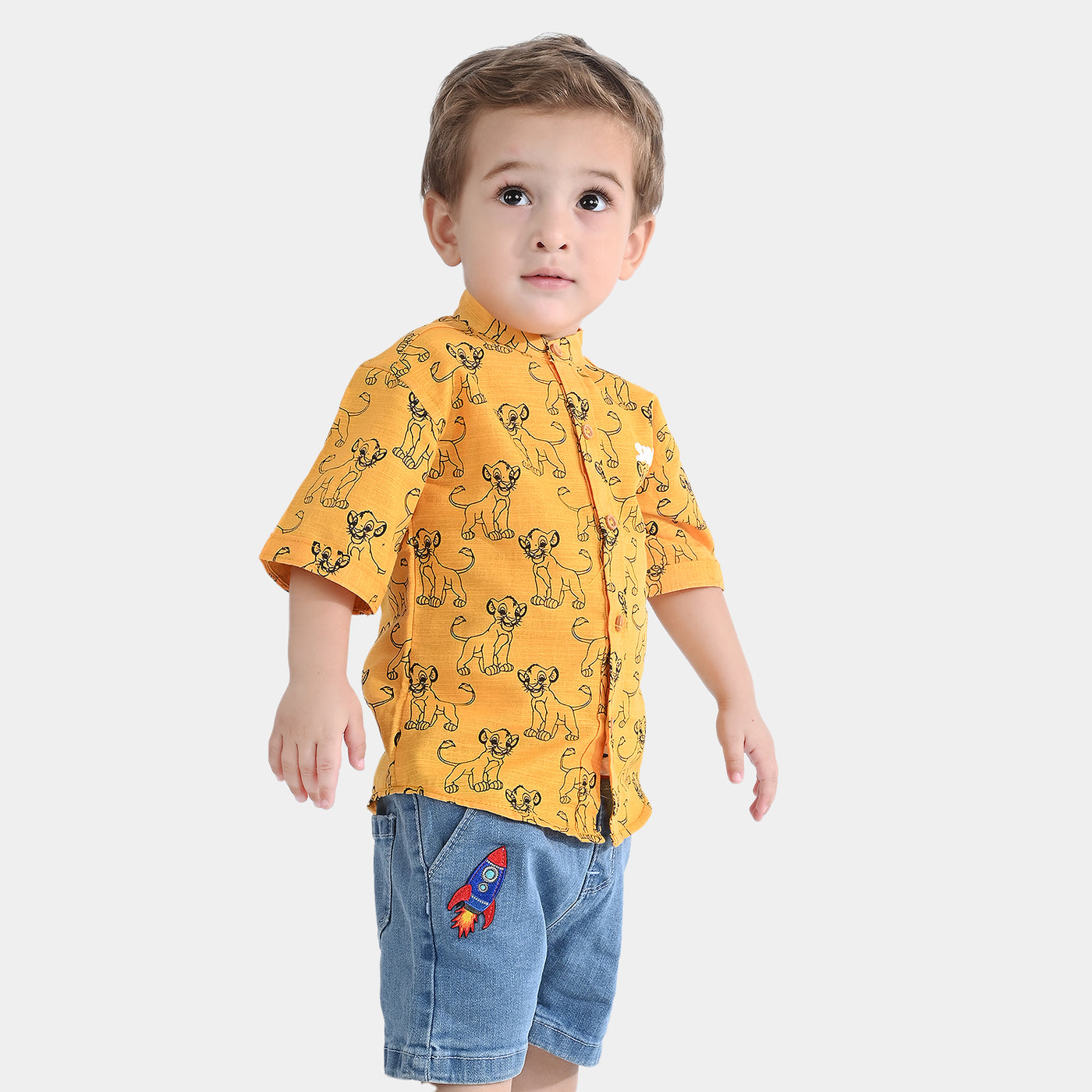 Infant Boys Cotton Slub Basic Casual Shirt (Simba)-Yellow