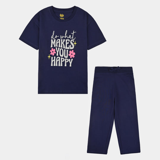 Girls Jersey/Terry 2Piece Suit Makes You Happy-Navy Blue
