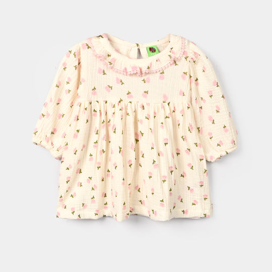 Infant Girls Gauze Casual Frock Mini Tulips-Off.White