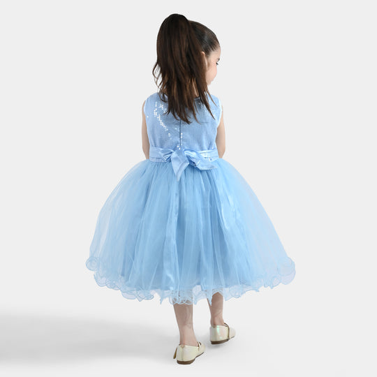 Girls Sequence Fancy Frock-Snow Flakes-Light.Blue