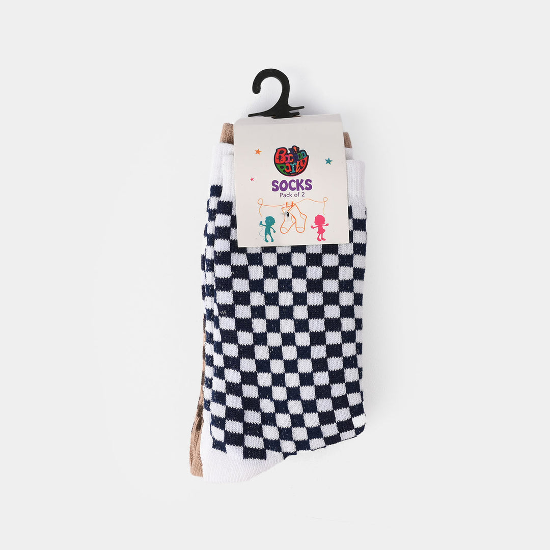 Boys Pack of 2 Socks Check-Brown.Blue
