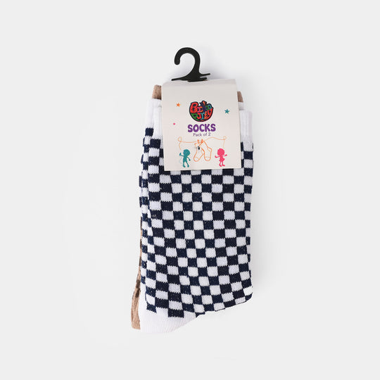 Boys Pack of 2 Socks Check-Brown.Blue