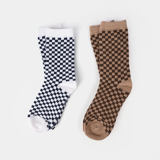 Boys Pack of 2 Socks Check-Brown.Blue
