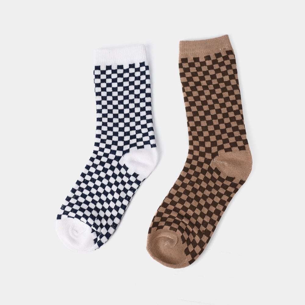 Boys Pack of 2 Socks Check-Brown.Blue