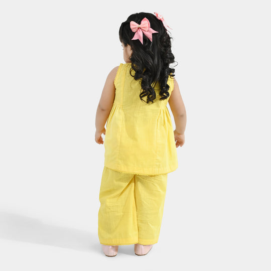 Infant Girls Cotton Slub Embroidered 2-Piece Set - Lemon Yellow
