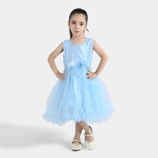 Girls Sequence Fancy Frock-Snow Flakes-Light.Blue