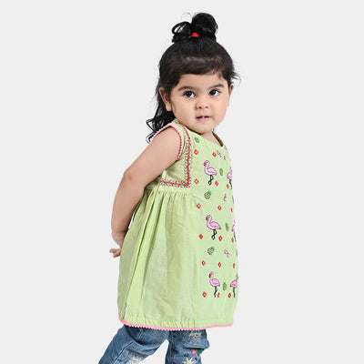 Infant Girls Cotton EMB Kurti Little Flamingos