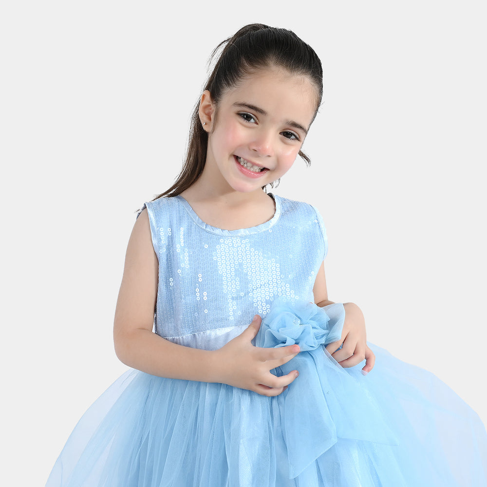 Girls Sequence Fancy Frock-Snow Flakes-Light.Blue
