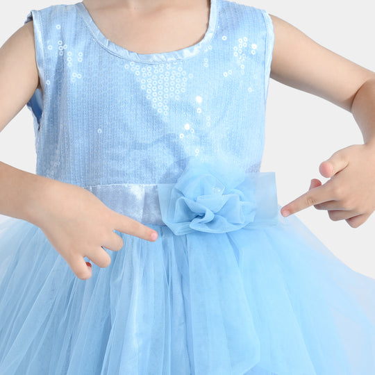 Girls Sequence Fancy Frock-Snow Flakes-Light.Blue