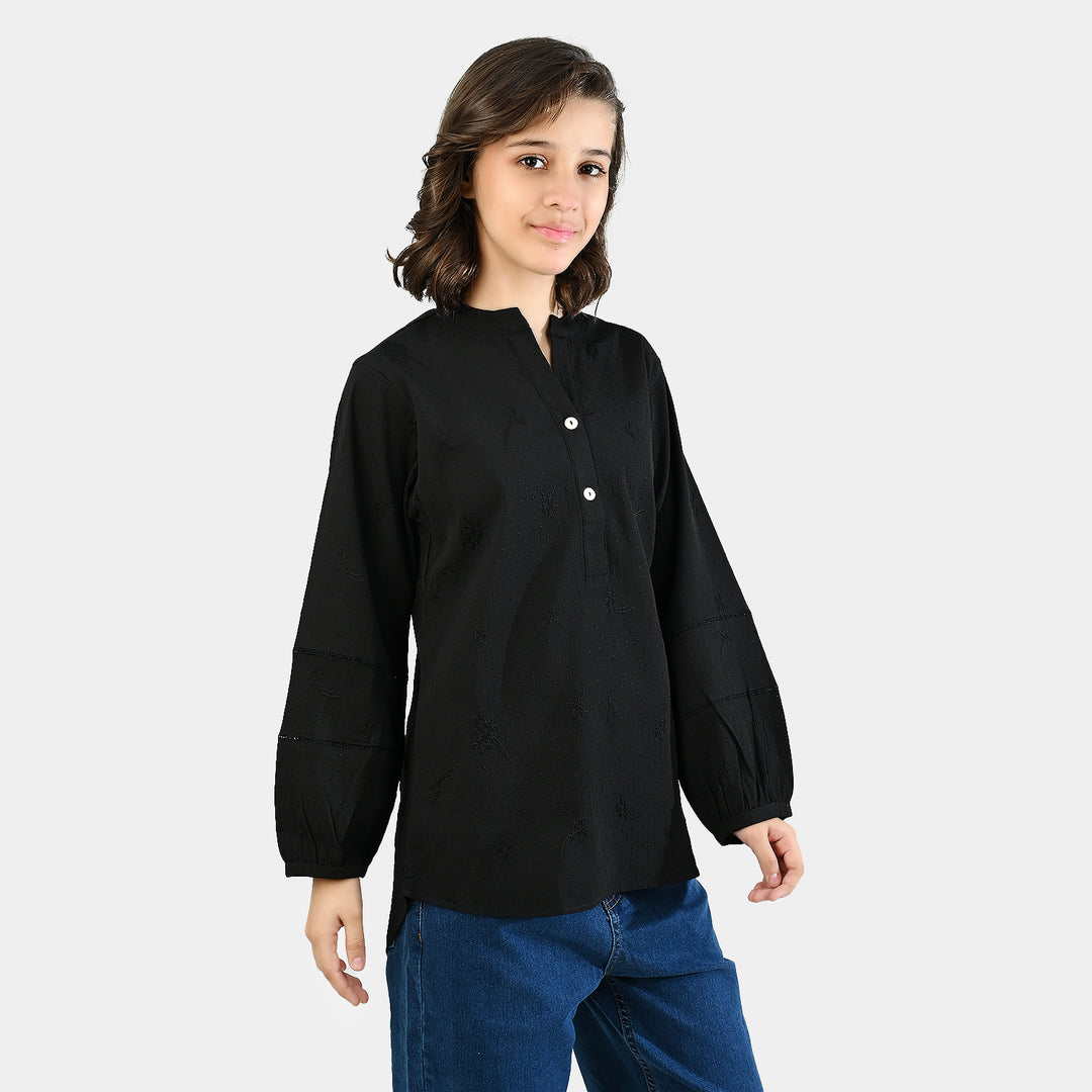 Teens Girls Poly Cotton Casual Top Black Beauty-BLACK