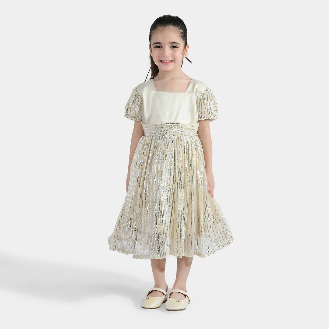 Girls Sequence Fancy Frock- Party Girl-BEIGE