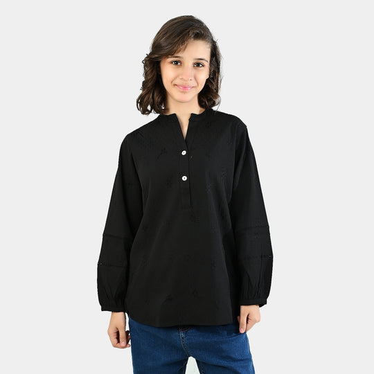 Teens Girls Poly Cotton Casual Top Black Beauty-BLACK