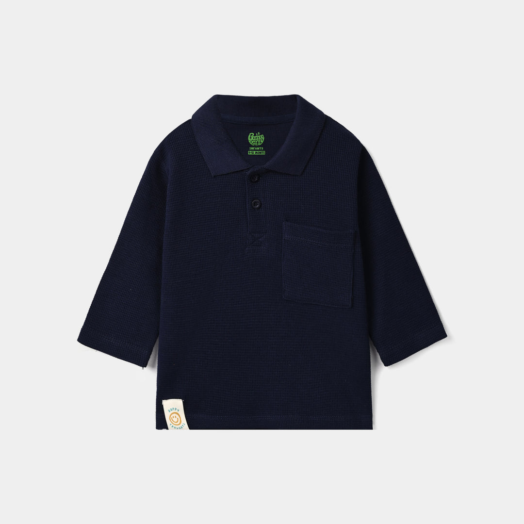 Infant Boys Thermal Polo F/S Happy Thoughts-NAVY