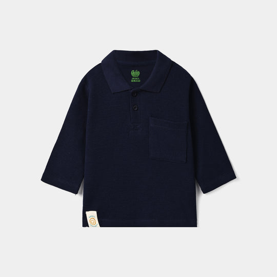 Infant Boys Thermal Polo F/S Happy Thoughts-NAVY