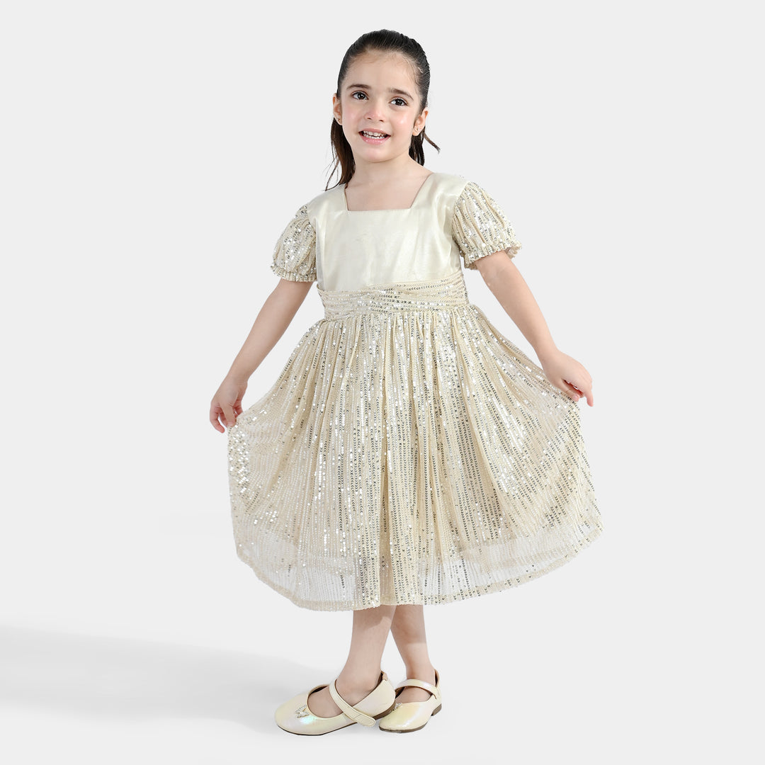 Girls Sequence Fancy Frock- Party Girl-BEIGE
