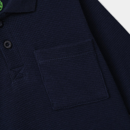 Infant Boys Thermal Polo F/S Happy Thoughts-NAVY