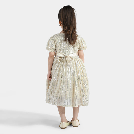 Girls Sequence Fancy Frock- Party Girl-BEIGE