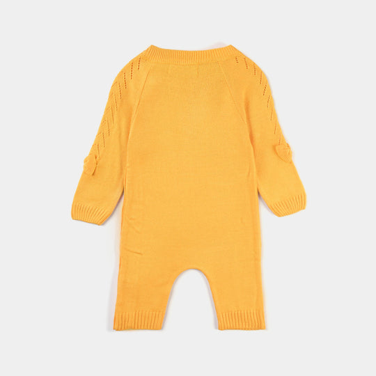 Infant Girls Sweater Knit Romper W/Cap Open Knit Bow-Citrus