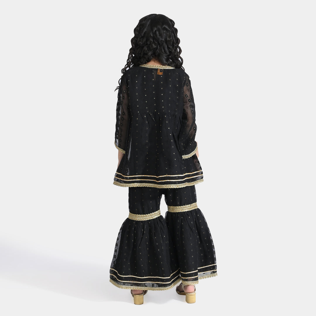 Girls Jacquard 3 Pcs Suit Manzil-BLACK