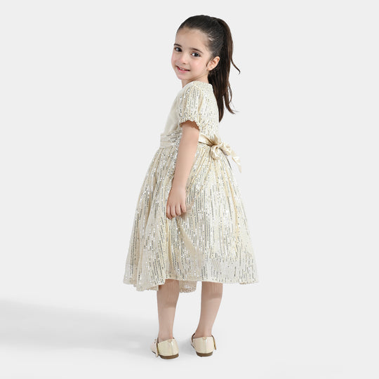Girls Sequence Fancy Frock- Party Girl-BEIGE