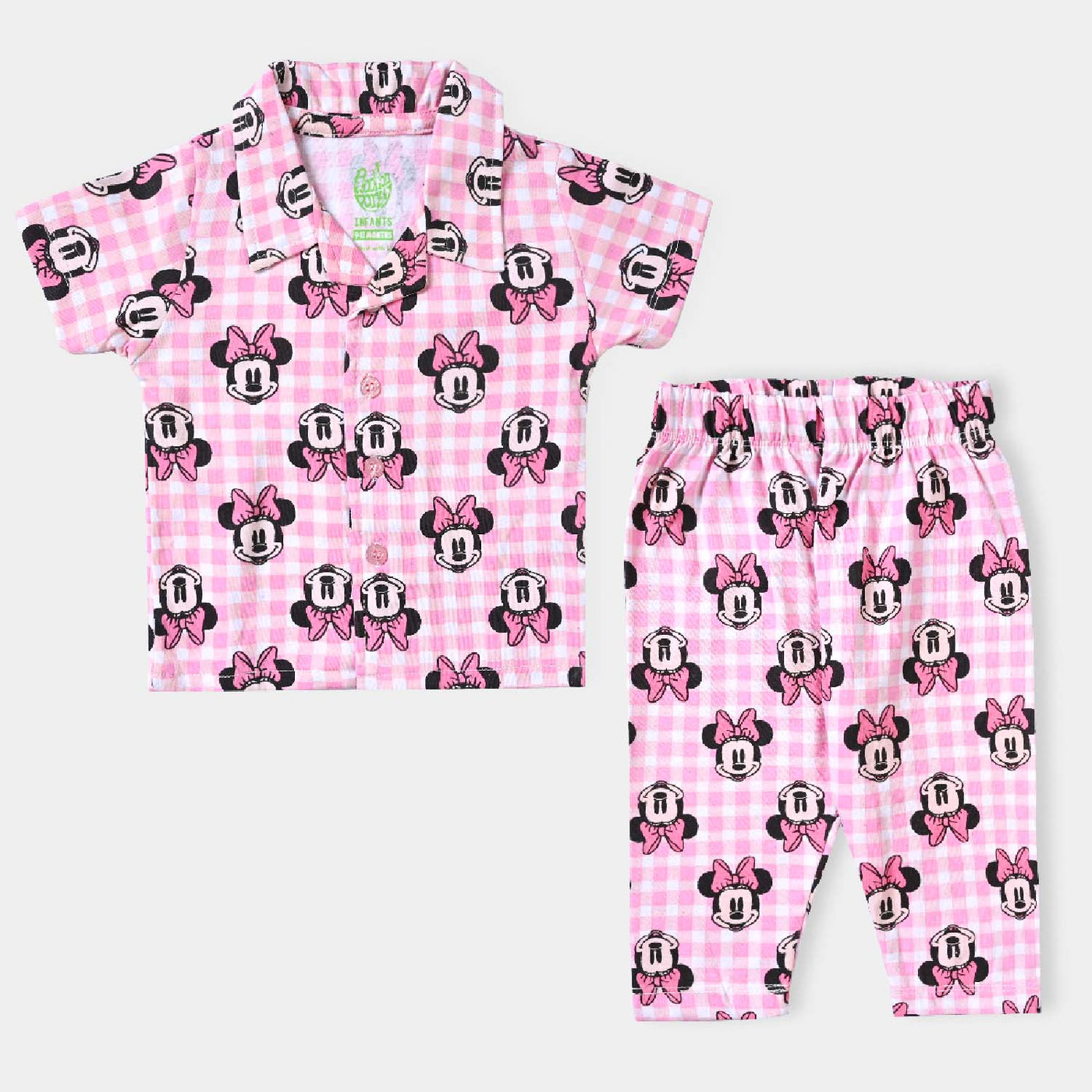 Infant Girls Poly Cotton Jersey Knitted Night Suit-Candy Pink