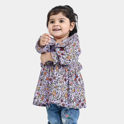 Infant Girls Viscose Casual Frock Fan Flowers-Multi