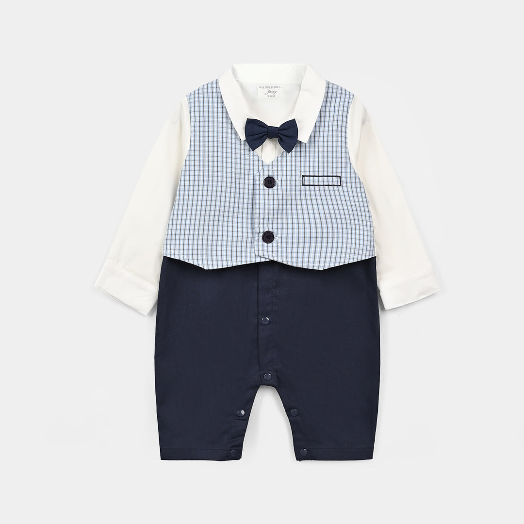 Infant Boys Cotton Interlock Woven Romper 320 - 019- Navy.White