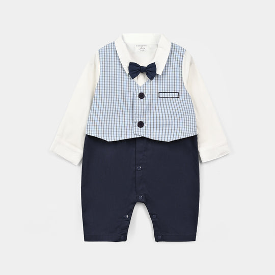Infant Boys Cotton Interlock Woven Romper 320 - 019- Navy.White