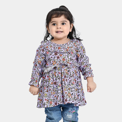 Infant Girls Viscose Casual Frock Fan Flowers-Multi