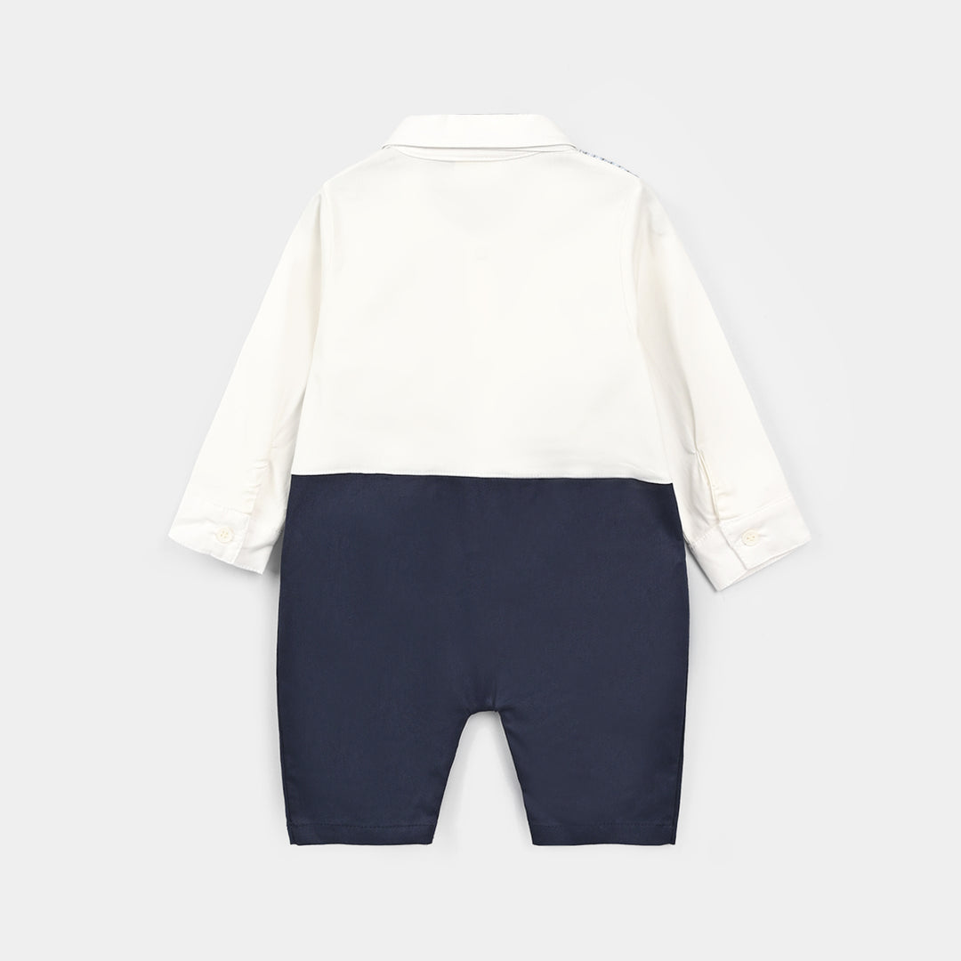 Infant Boys Cotton Interlock Woven Romper 320 - 019- Navy.White
