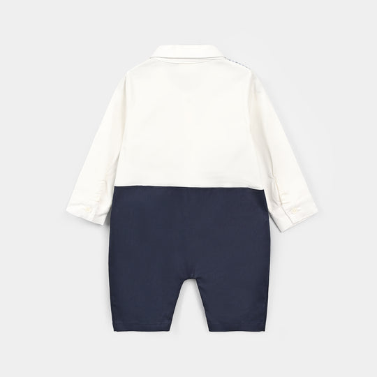 Infant Boys Cotton Interlock Woven Romper 320 - 019- Navy.White
